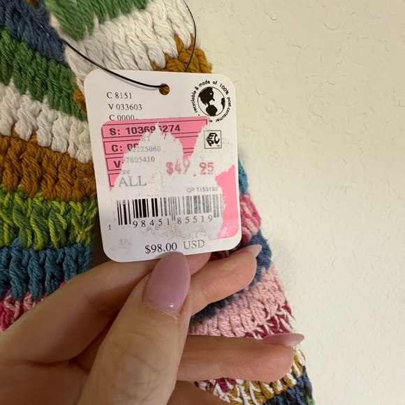 Free People Cotswold colorful striped bohemian crochet tote bag. New with tags. - Picture 5 of 10